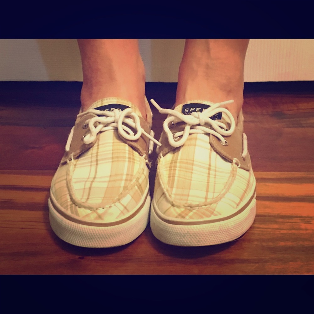 Sperry Topsiders Sliders, Yellow Plaid